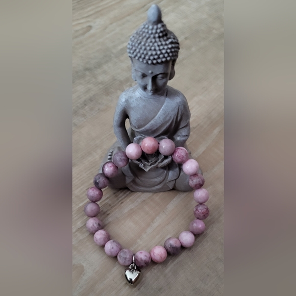 Kristy's Kreations Jewelry - Pink Zebra Beaded Bracelet with Heart Charm